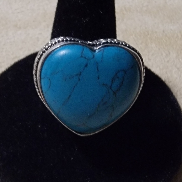 Handmade 925 Sterling Silver Heart Shape Turquoise Gemstone  Ring Size 10 - Picture 3 of 11